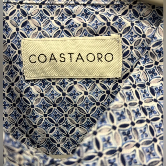 NWT COASTAORO Mens Short Sleeve Button Down Blue Geometric Shirt 100% Cotton - Picture 3 of 6